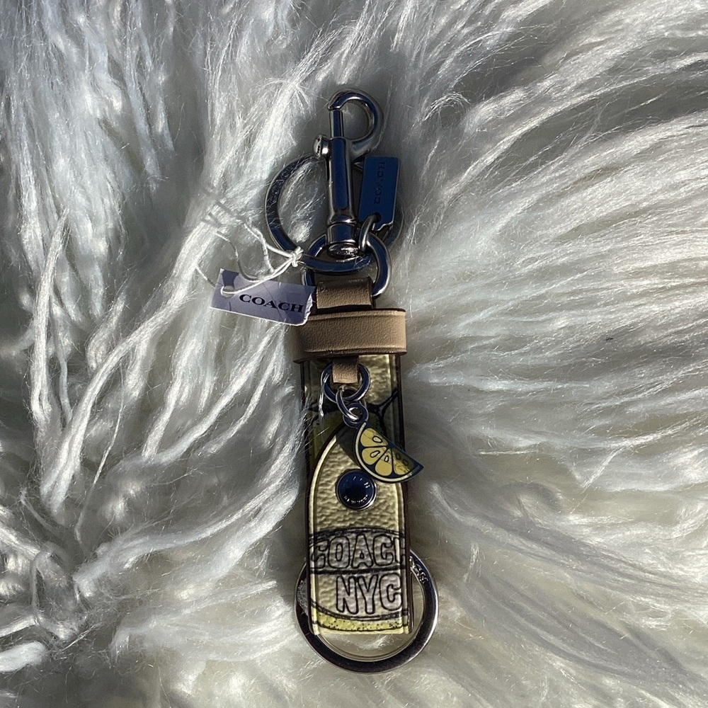 NWT Coach Trigger Snap Yellow Lemon Keychain Bag Charm with Silver Accents - Picture 2 of 8